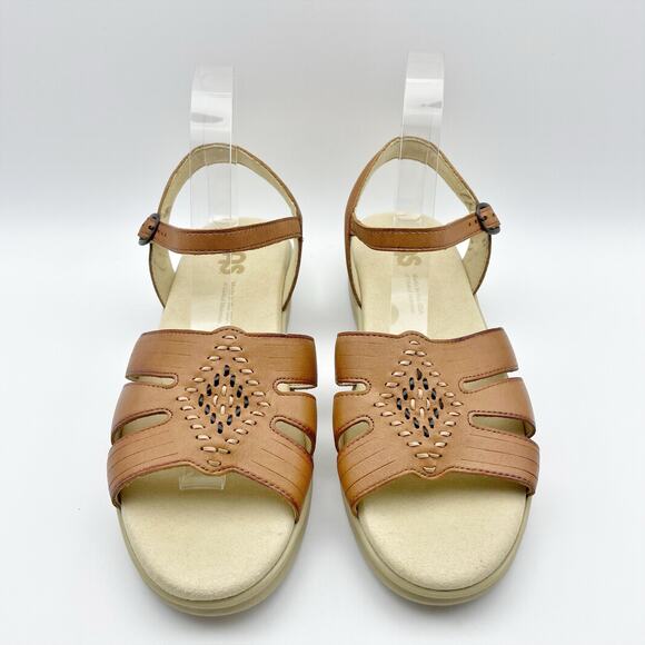 SAS Womens Huarache Adjustable Strap Sandal US Size 7.5 N Tan Leather Flats NIB - Picture 6 of 12